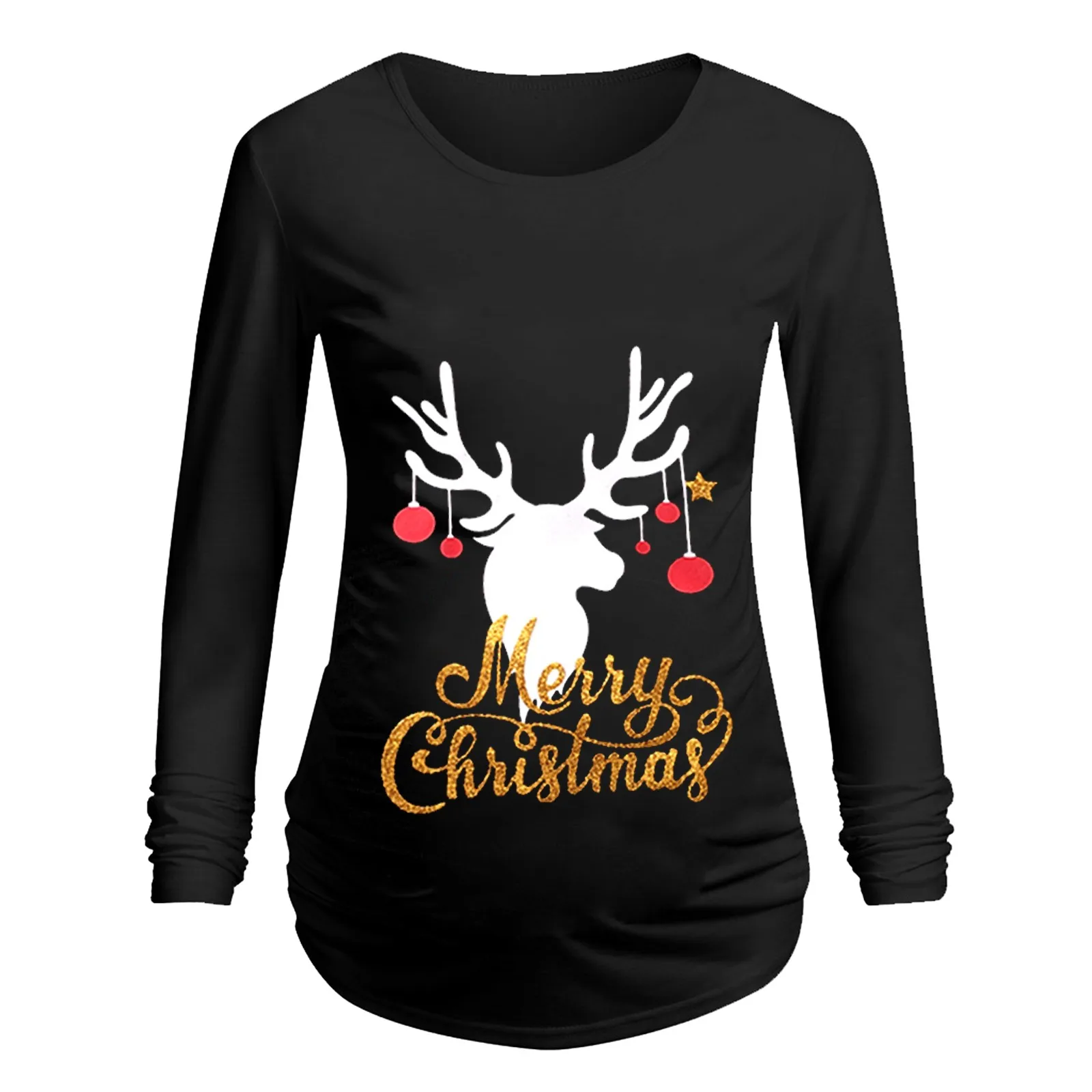 

Женская Футболка для беременных зимняя Однотонная футболка с принтом с круглым вырезом и длинным рукавом большого размера топы для беремен...