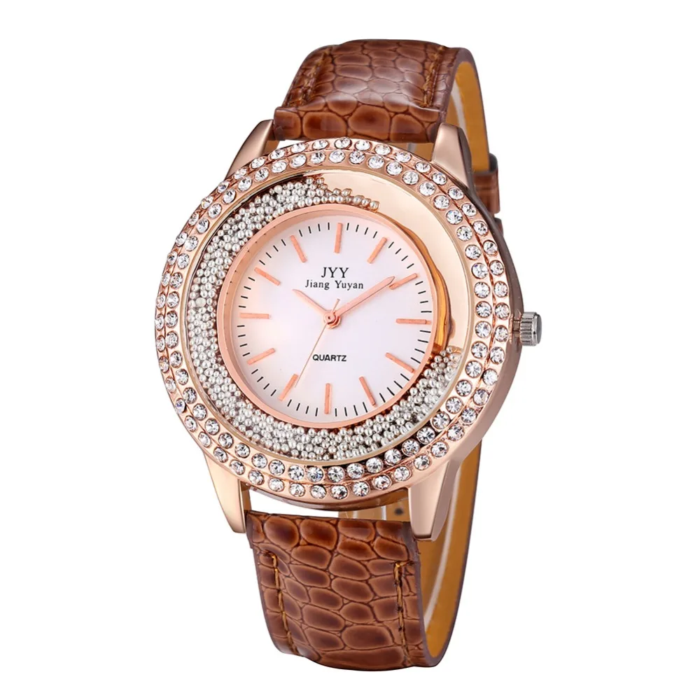 Новые товары роскошные модные женские часы со стразами и кожаным ремешком