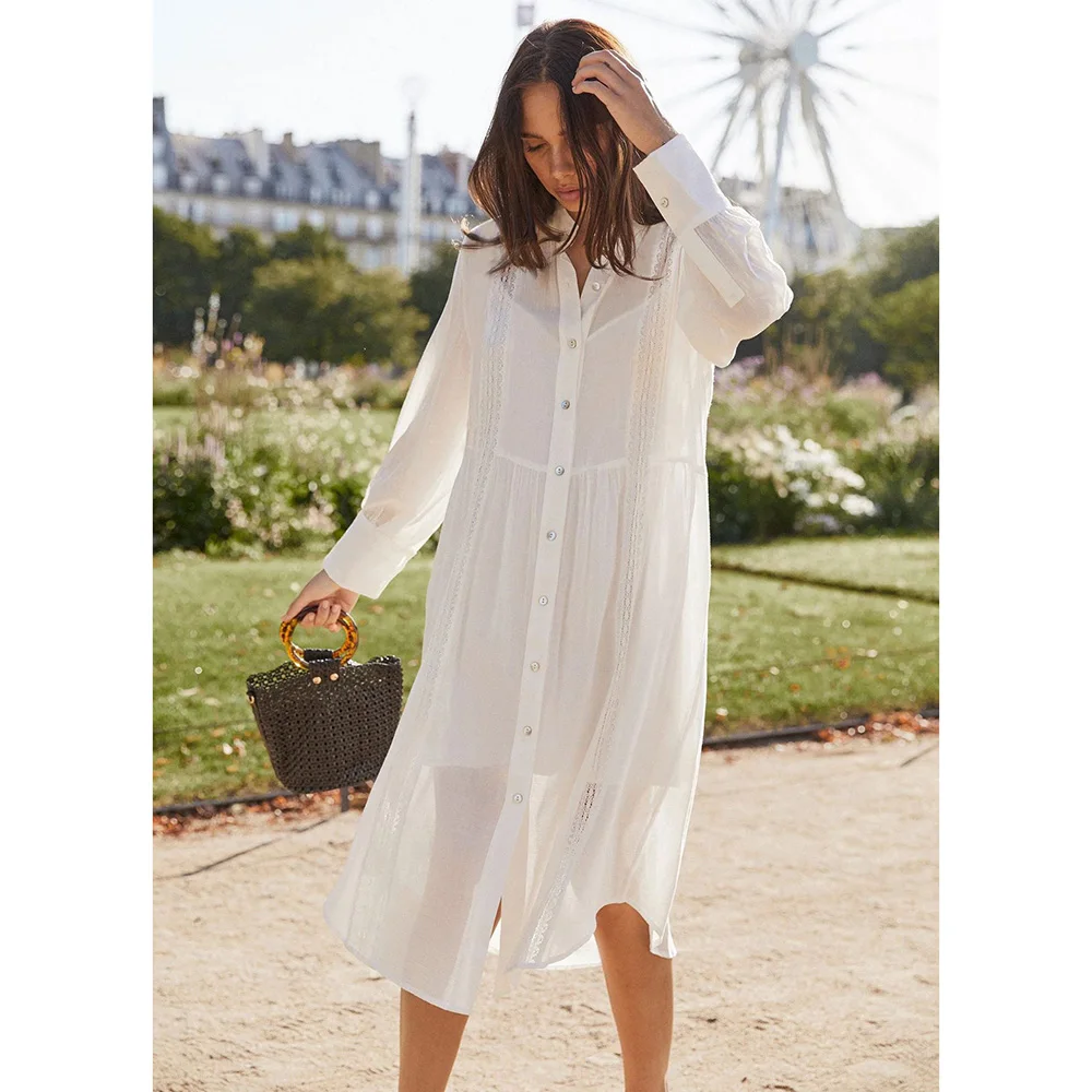 Накидка на бикини Женская с глубоким V образным вырезом элегантная белая