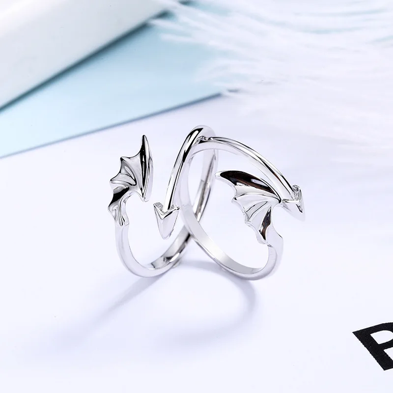 Мужское и женское кольцо с крылом ангела дьявола из серебра 925 пробы|Кольца| |