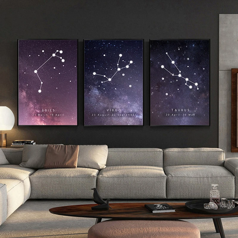 Цвет Созвездие Детская Wall Art Холст печать плакатов Астрология Знак картина