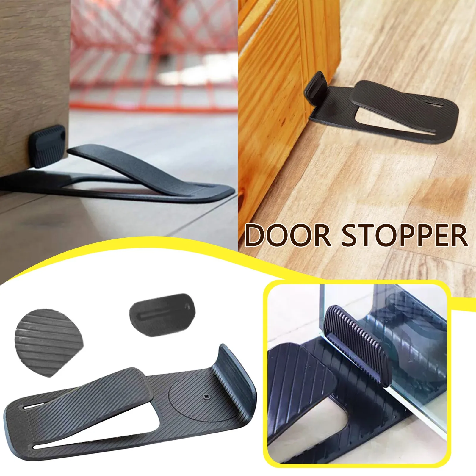 Ограничитель открывания двери в форме клина противоскользящий черный