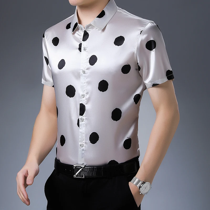 Летняя мужская одежда в горошек шелковая с принтом модные мягкие атласные