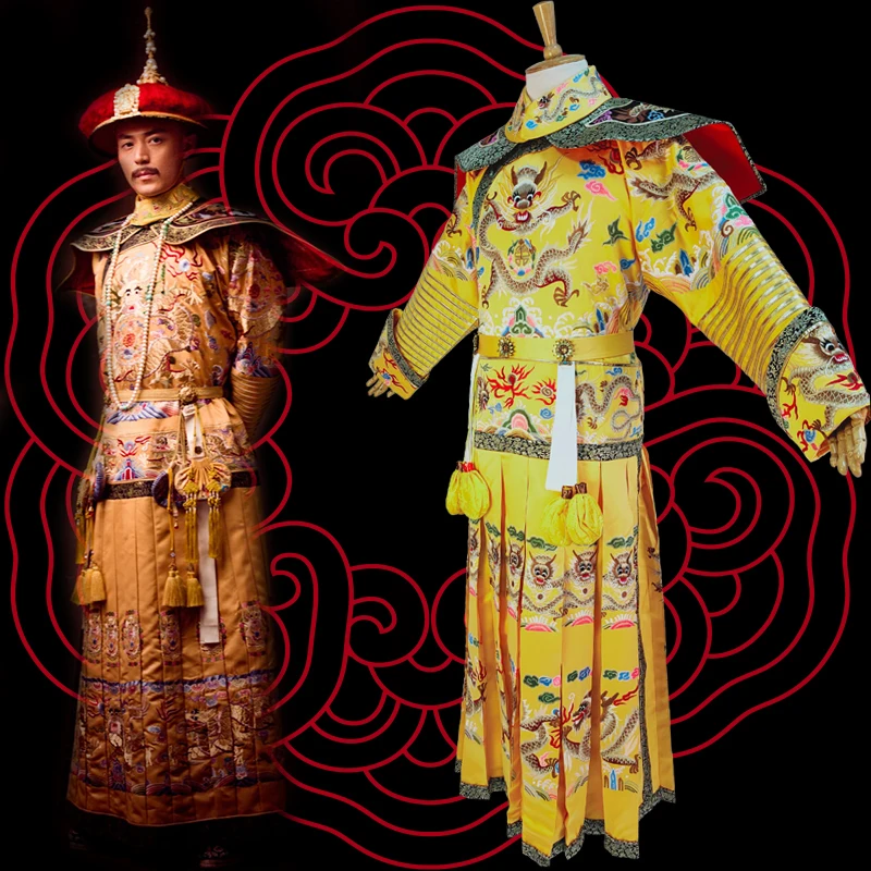 Huo JianHua Qing Emperor QianLong платье дракона королевский костюм с вышивкой мужской для