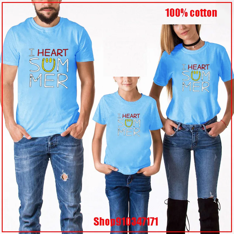 Летняя футболка с надписью I Heart для родителей и детей | Мать ребенок
