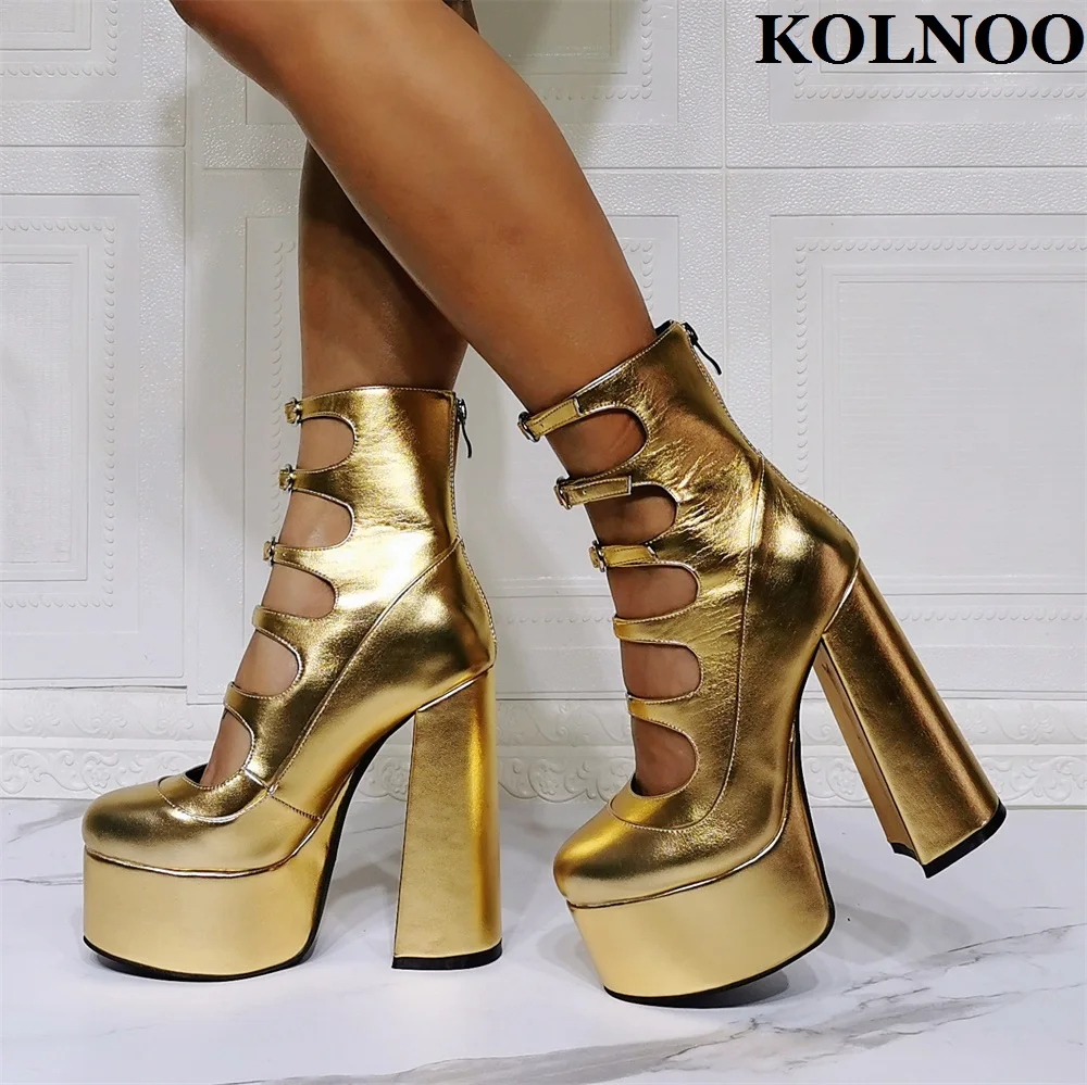 

Kolnoo New Elegant Handmade Ladies Chunky Heel Pumps Stocking All Match Sexy Platform Evening Xmas Party Fashion Gold Prom Shoes