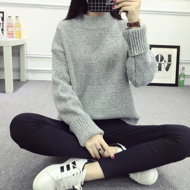 LEH Водолазка с длинным рукавом свитера женские теплые зимние свободные
