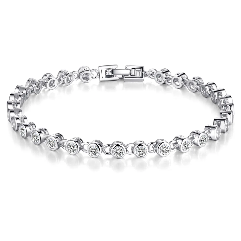 

2021 New Arrival Luxury Round 925 Sterling Silver Bracelet Bangle For Women Anniversary Gift Jewelry Bulk Sell Christmas S5447