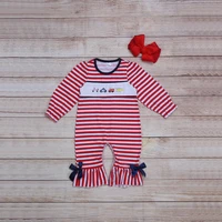 summer girls clothes navy blue bow red striped long sleeves ambulance fire truck and helicopter embroidery toddler baby romper