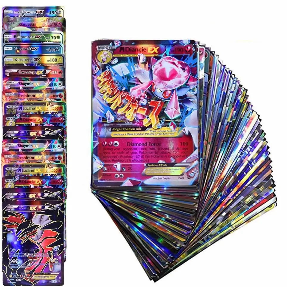 Cartas brillantes de Pokemon para ni&ntilde;os, tarjetas de energ&iacute;a del MEGA entrenador VMAX EX GX, TAKARA TOMY, juego de batalla, juguete para regalo-0