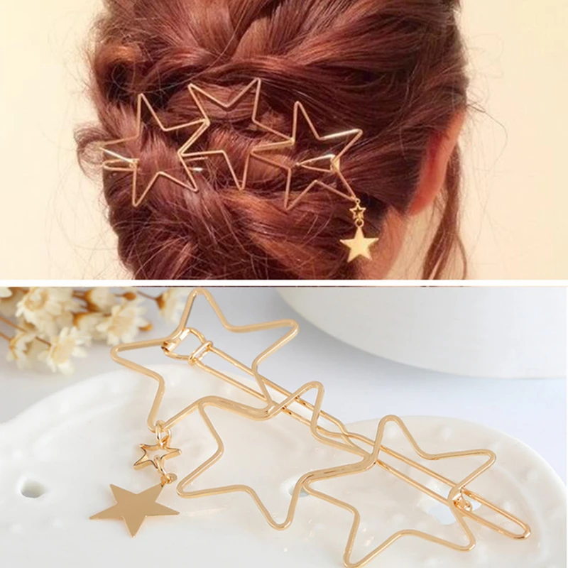 

1PC Vintage Copper Hollow Love Heart Hairpin Barrette Stick Five-Pointed Star Hairgrip Headwear Women Girl Hair Clip Accessories