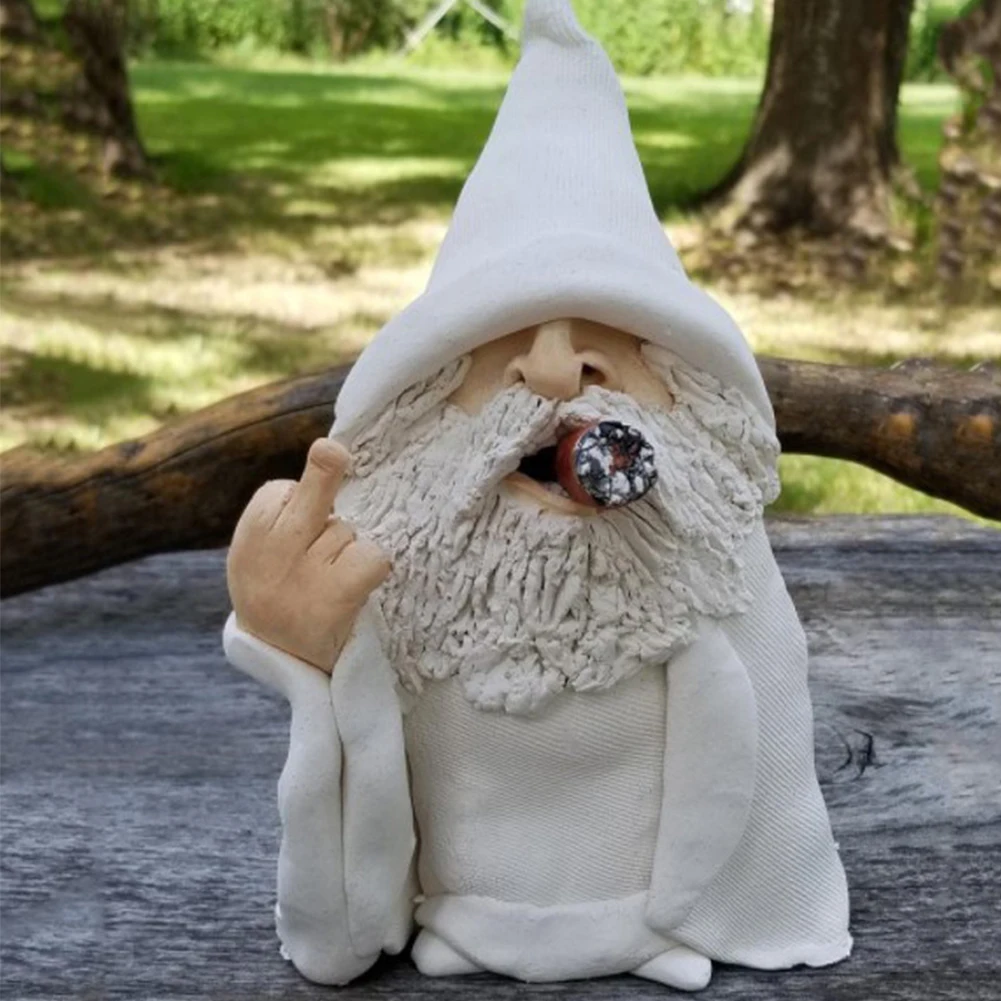 

Funny Smoking Dwarf Garden Sculpture Ornaments Scornful Wizard Gnome Statue Indoor Outdoor Figurine for Home Yard Decoration