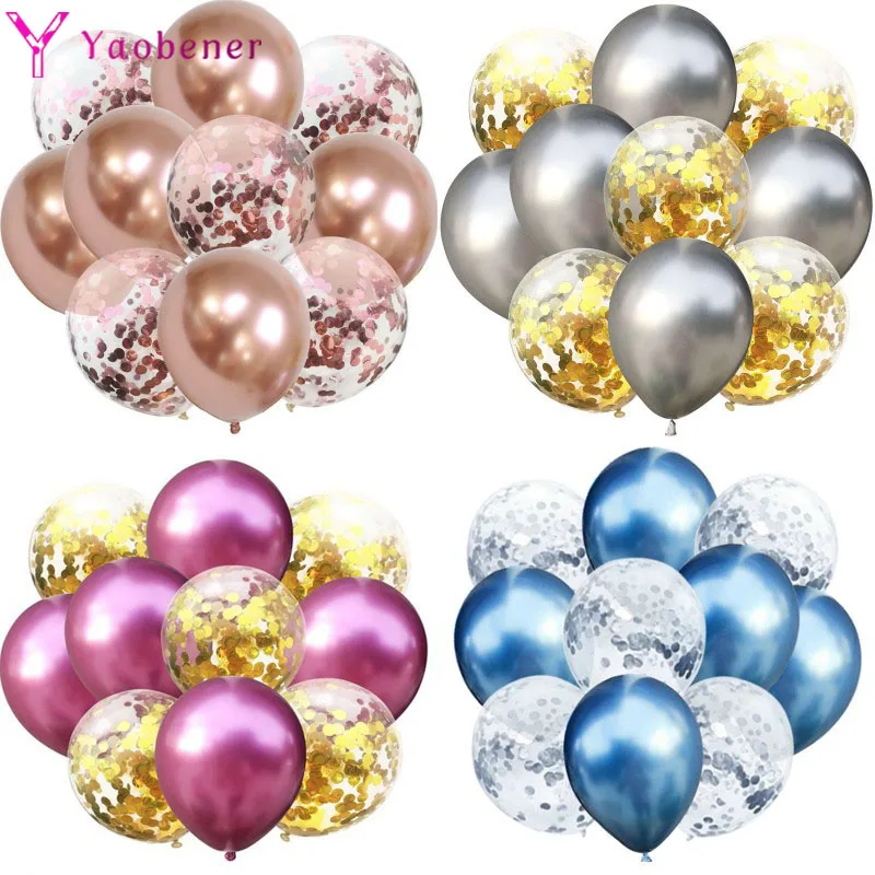 

Воздушные шары с конфетти 10 шт., смешанный металл, украшение для свадьбы, девичника, дня рождения, праздника для будущей мамы, декор для Дня С...