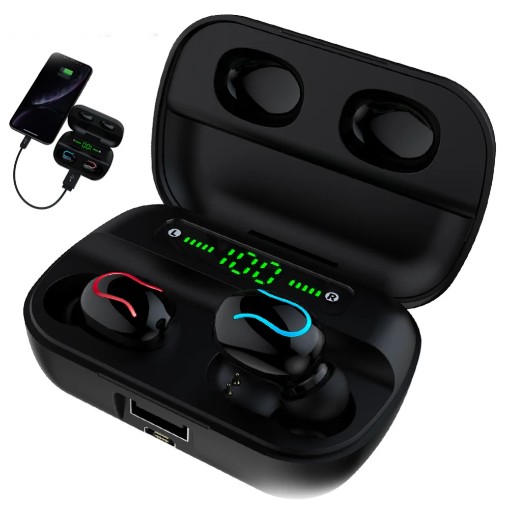 

1 Pair Waterproof Wireless In-ear Headphones Digital Display Headset Outdoor Portable Touch Control Earphones with Charging Dock