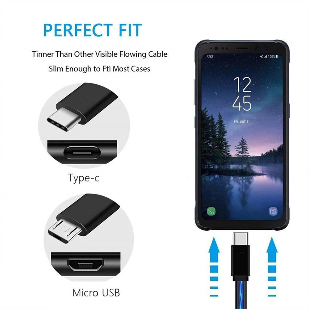 1 м струящийся светящийся зарядный USB кабель для передачи данных type C Micro USB светодиодный светящийся Шнур для iPhone Xiaomi huawei Быстрая зарядка яркий Кабо