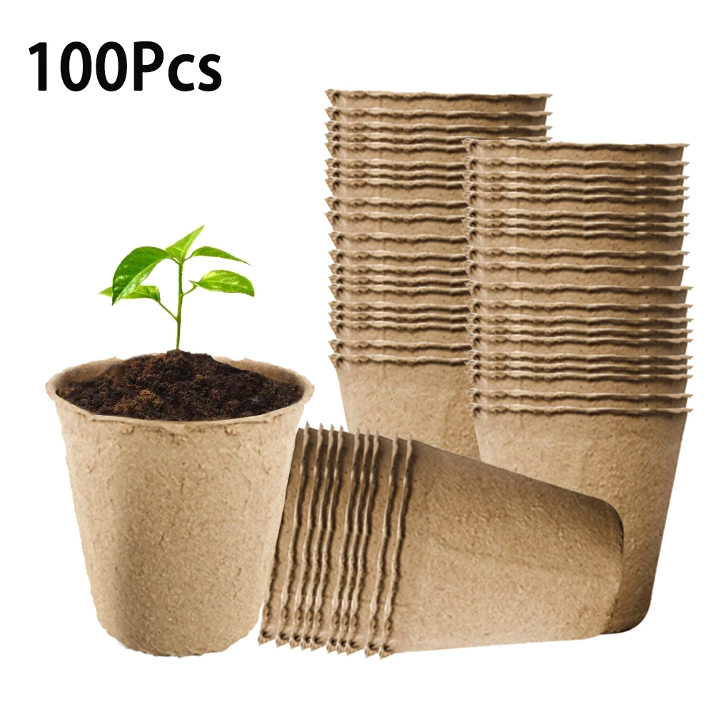 

100/50 Pcs Nursery Pots Seedling Starter Trays Raising Bags Vegetable Plant Flower Pots Seedlings Biodegradable Paper Pulp Pots