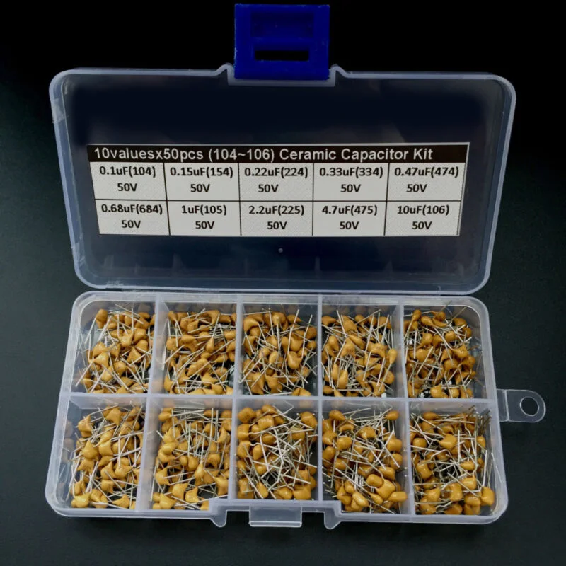 

10 Values Multlayer Ceramic Capacitors 0.1uF~10uF With Storage Box Assortment