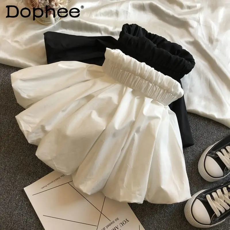 

Lantern Bubble Shorts Elastic High Waist Casual Temperament Shorts 2021 Spring New Solid Loose Wide Leg Shorts Ladies All-match