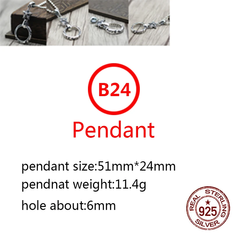 

B24 925 sterling silver pendant retro personality punk hip-hop style six-pointed star circle shape jewelry gift for friends
