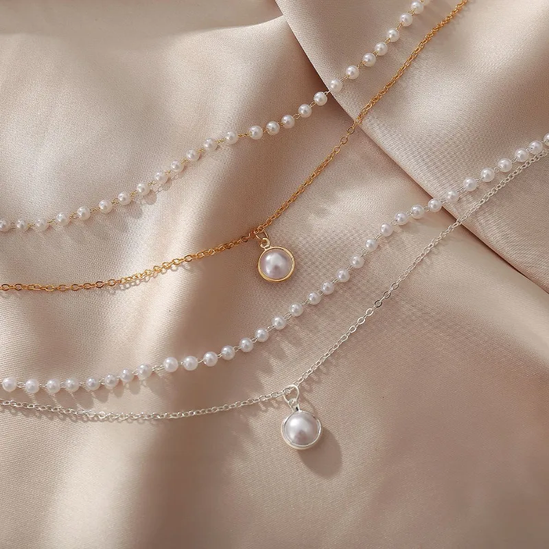 

Creative Women Faux Pearl Double Layer Necklace for Trend Female Jewelry