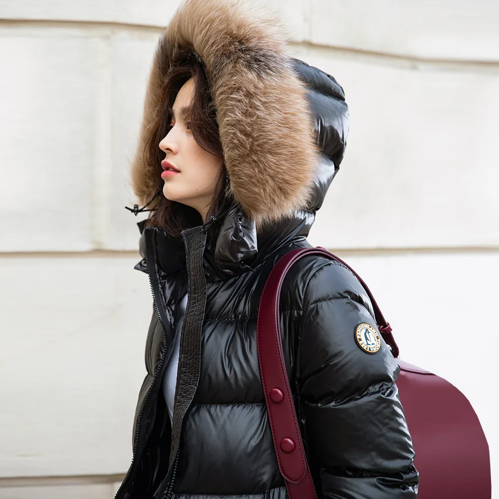 Белая куртка-пуховик на утином пуху женские пальто с капюшоном и воротником из