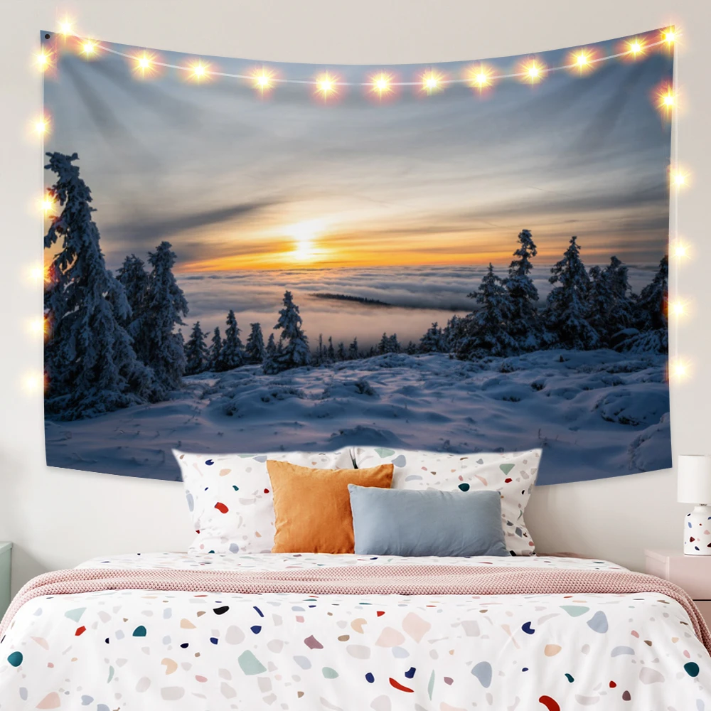 

Гобелен с природным ландшафтом, настенный комнатный декор для пляжа и пикника, зима, восход солнца, спальни, гостиной