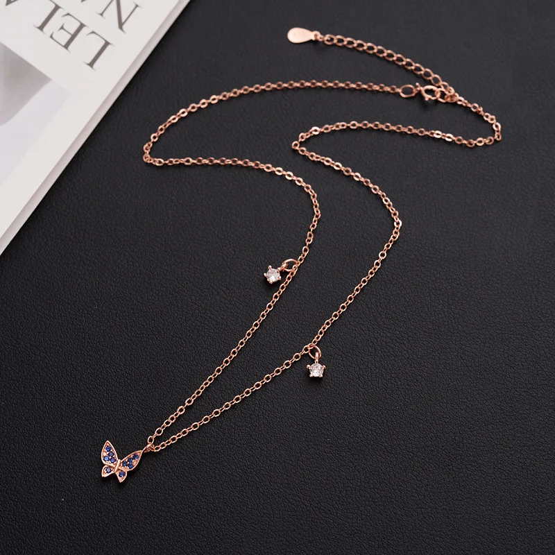 

Fashion new sweet butterfly necklace blue crystal wild clavicle chain wild pendant hot sale