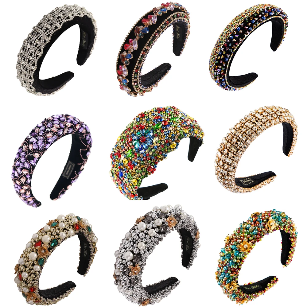 

Gorgeous Baroque Sparkly Padded Rhinestone Headbands for Women Full Crystal Headbands Wide Hairband Headwear Hair Accessories