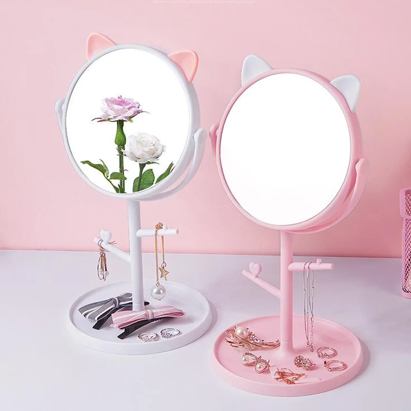 

Складное настольное зеркало для макияжа, поднос для хранения в студенческом общежитии, круглые косметические зеркала, портативное космети...