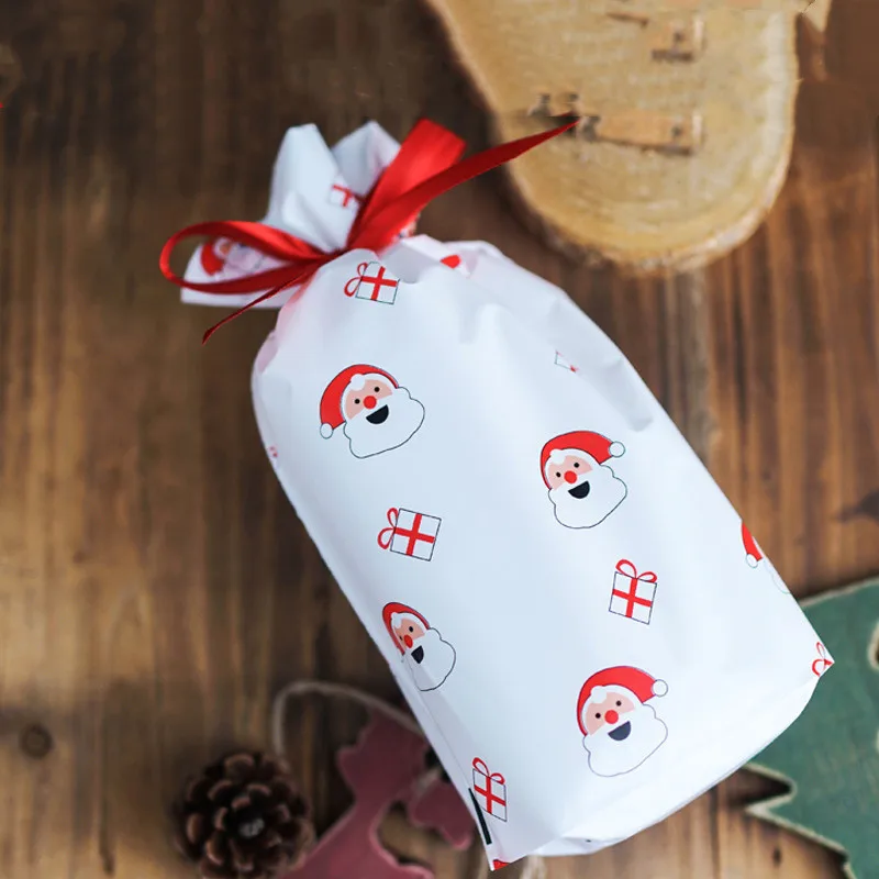 Christmas bag-5 10PCSNew Year Christmas Bag Christmas Gift Bag Candy Cookies Plastic Bag for Packaging Food Gift Drawstring Drawstring Pocket - Color: Christmas bag-5
