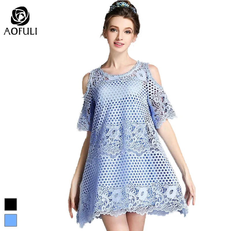 Size-S Diamond Beads Women Sexy Lace Dresses Summer Hollow Out Short Sleeve Mini For Party/Birthday B2237 | Женская одежда