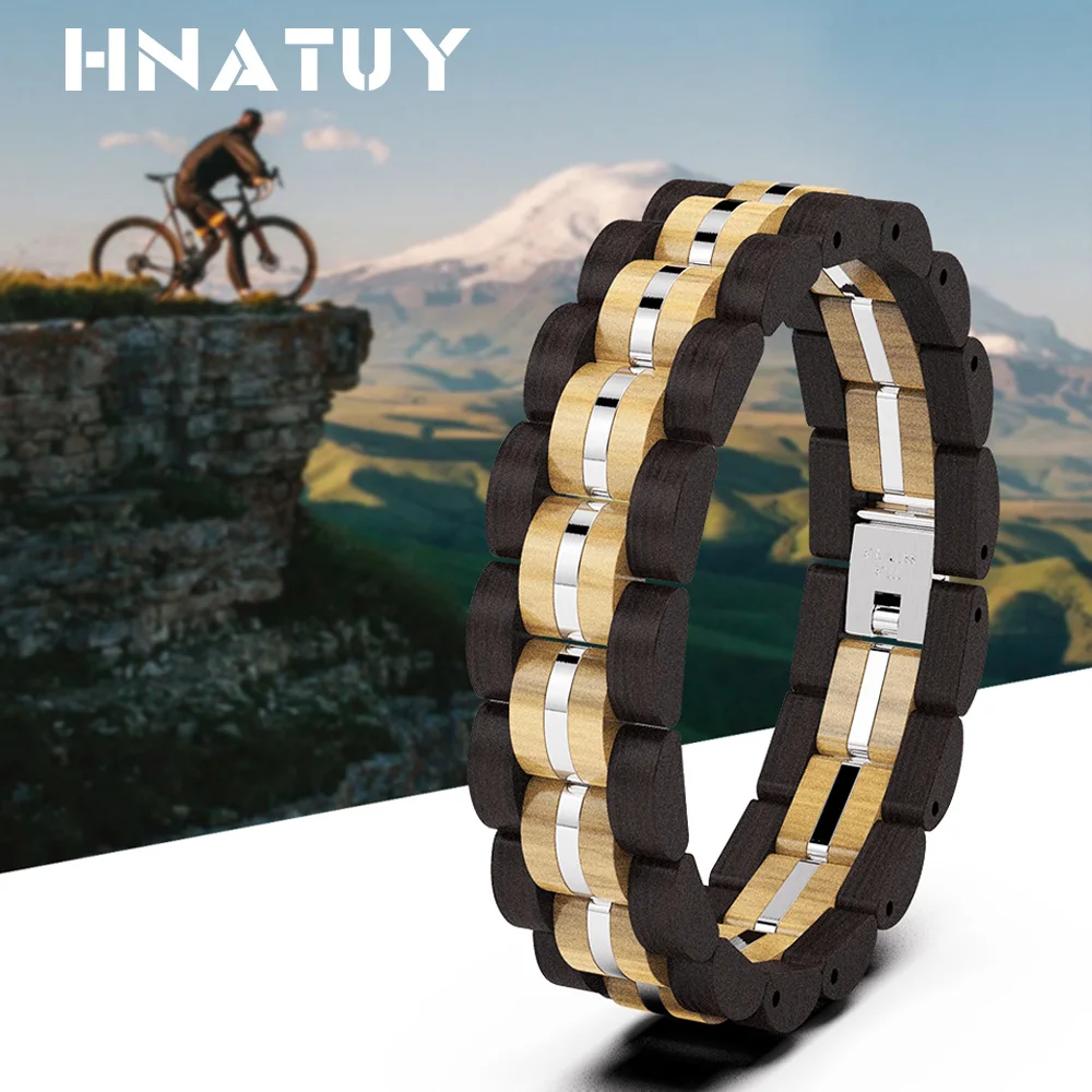 

Мужской браслет HNATUY из нержавеющей стали и дерева для влюбленных мужчин и женщин, модные и повседневные Роскошные брендовые элегантные юве...