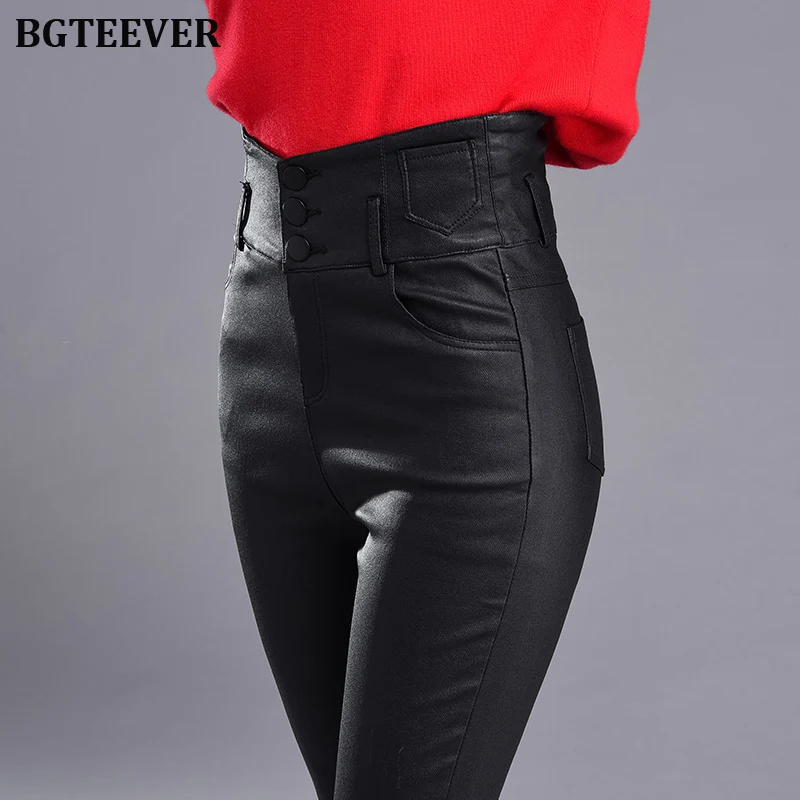 Женские кожаные брюки BGTEEVER зимние обтягивающие брюки-карандаш из искусственной