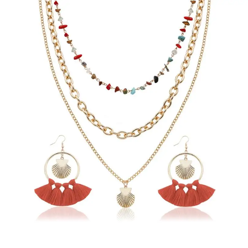 Модные женские серьги + ожерелье набор из хлопчатобумажной нити кисточки в виде