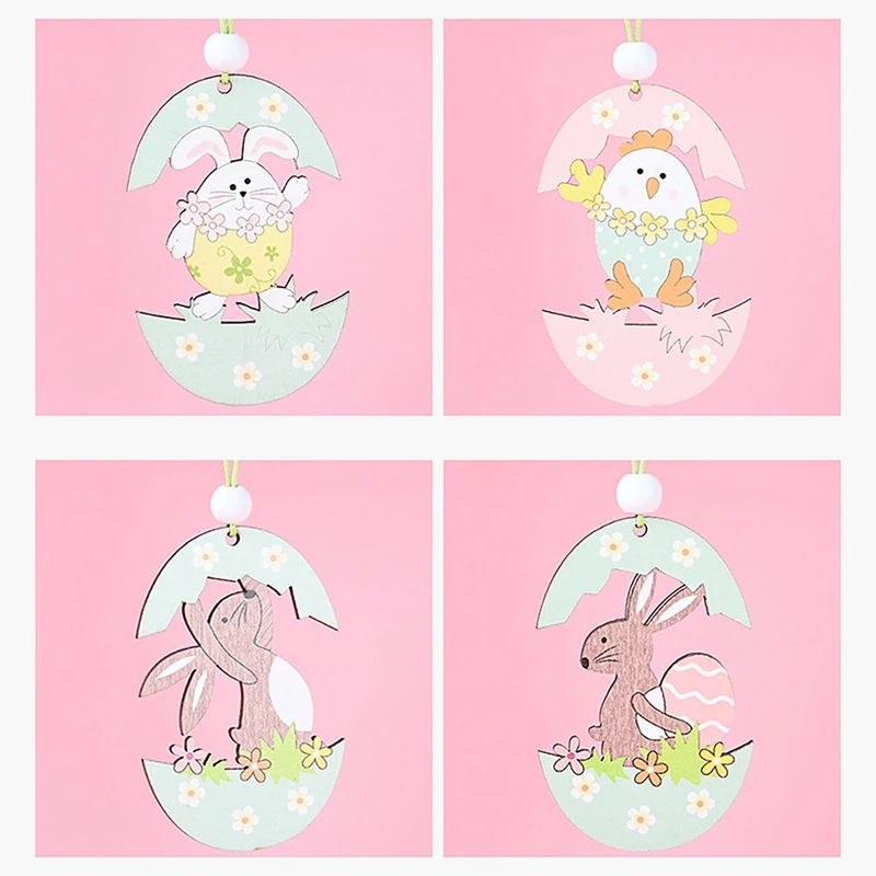 

2 Pcs Easter Pendant for Bunny Egg Shell Rabbit Wooden Hanging Ornaments Pendant for Home Party Decorations