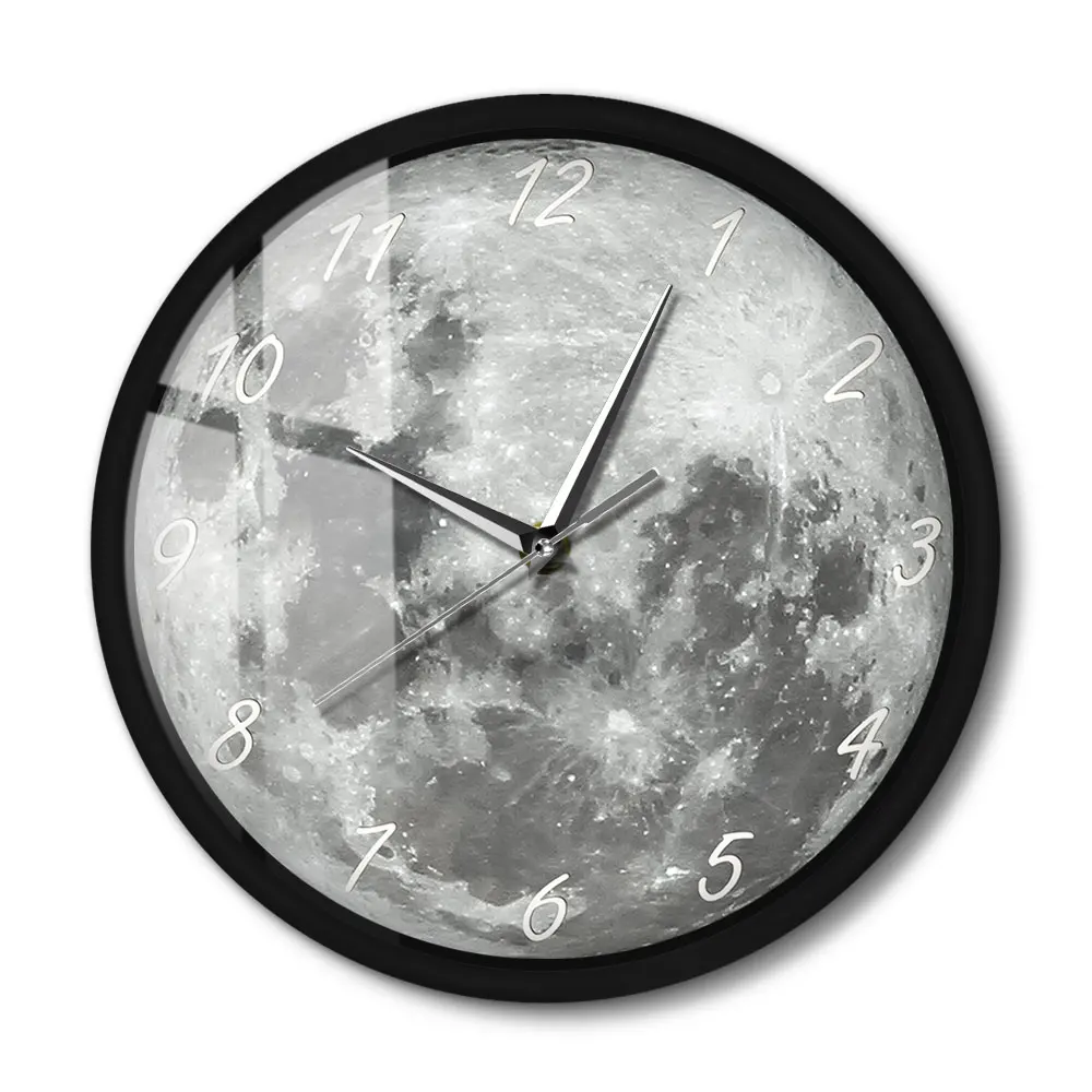 

Full Moon Wall Clock Modern Design Metal Frame Sound Control Wall Watch Night Light Smart Home Decor Wall Clock For Boyroom