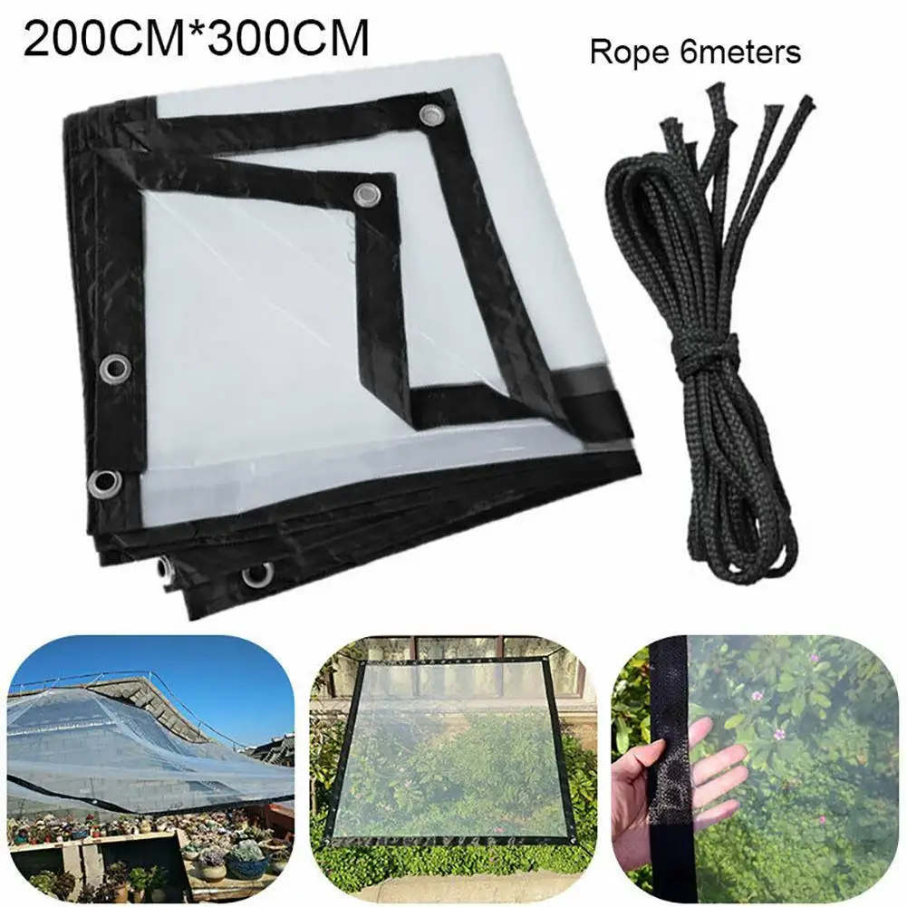 

1Pcs Waterproof Transparent Plastic Film Used For Outdoor Shelter Rainproof Cold-proof PE Wind Cloth Thermal Cover With Rope New
