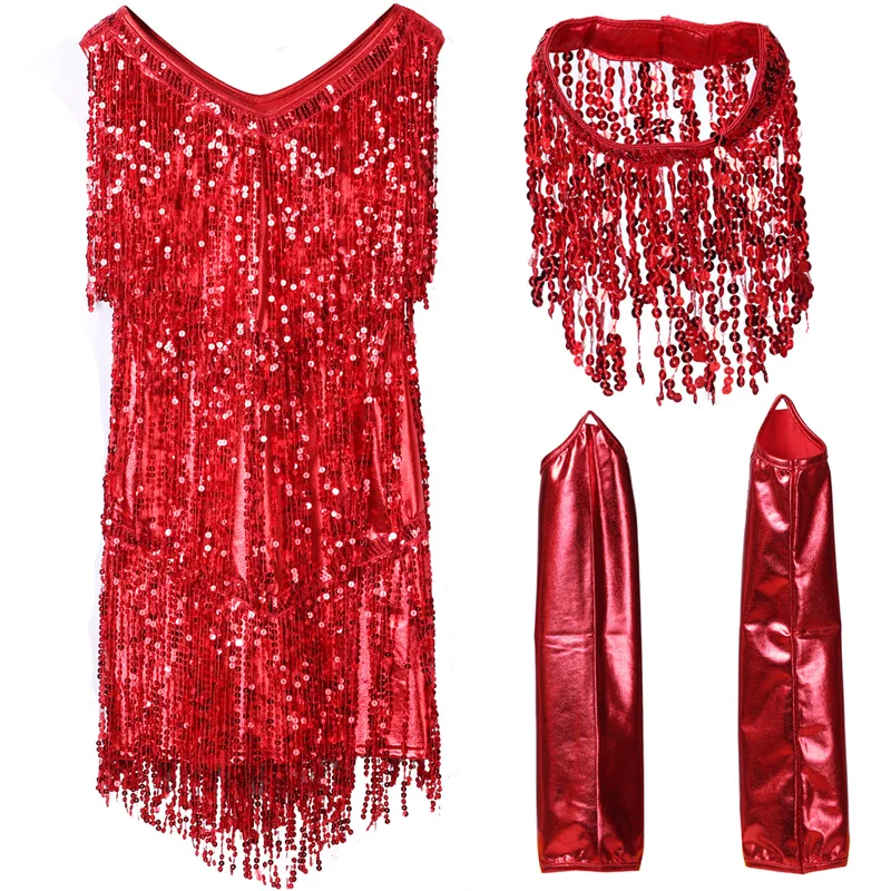 BLINGSTORY 3 шт./компл. платья Flapper Art Dec Stage V образный вырез без рукавов с бахромой и