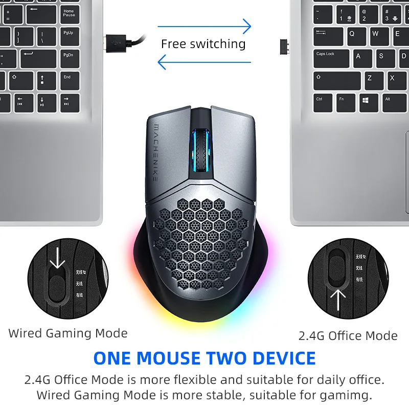 machenike m8 gaming mouse wireless rgb mouse rechargeable 85g laptop mice dual mode computer mouse pmw3335 16000dpi programmable free global shipping
