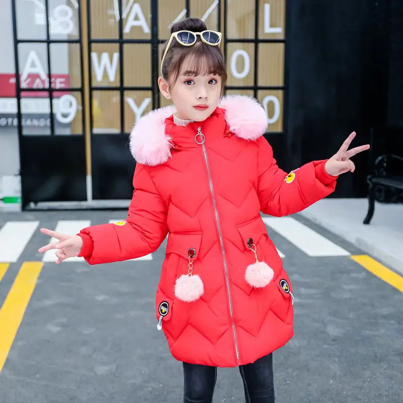 Пуховики для девочек Детская Верхняя теплая одежда толстые пальто ветрозащитные