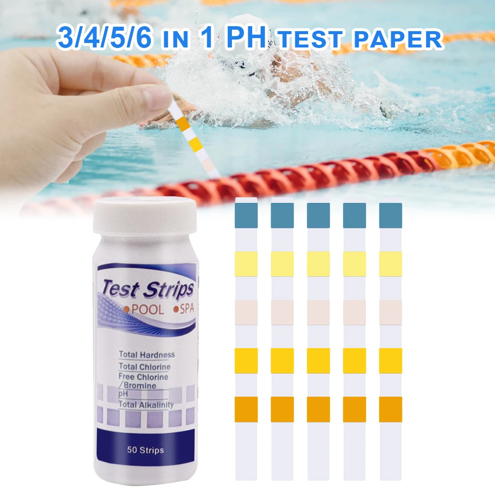 

3-In-1/4-In-1/5-In-1/6-In-1 Swimming Pool PH Test Paper Residual Chlorine PH Value Alkalinity Hardness Test Strip Cleaner Tool