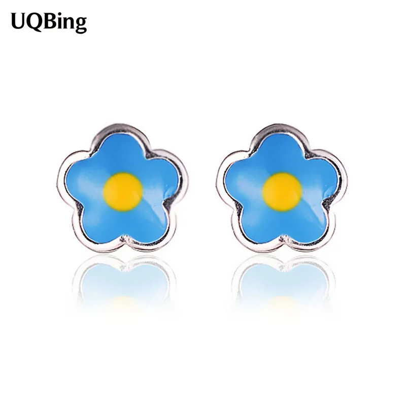 

Simple Korean Style Enamel Blue Yellow Color Flower Stud Earrings For Women Gifts Jewelry