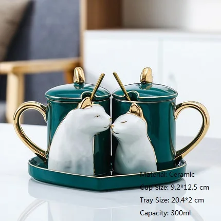 2Pcs(tray spoon lid) OUSSIRRO 2 шт./компл. Творческий Керамика пара чашка кружка Love с ложкой лоток крышкой ко Дню Святого Валентина свадьбы подарки на день рождения с подарочной коробкой - Цвет: 2Pcs(tray spoon lid)
