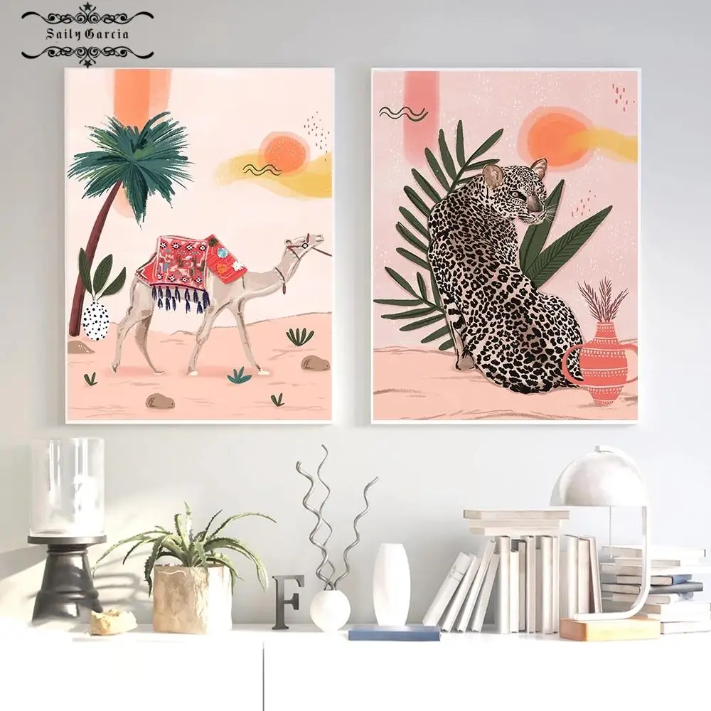 

Morocco Camel Leopard Boho Landscape Nordic Poster and Prints Wall Art Canvas Painting for Living Room Home Decor Pictures