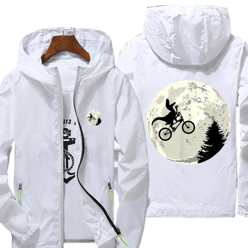 

Куртка мужская Светоотражающая на молнии, водонепроницаемая ветровка с капюшоном, с динозавром, для езды на велосипеде, Повседневная тонка...