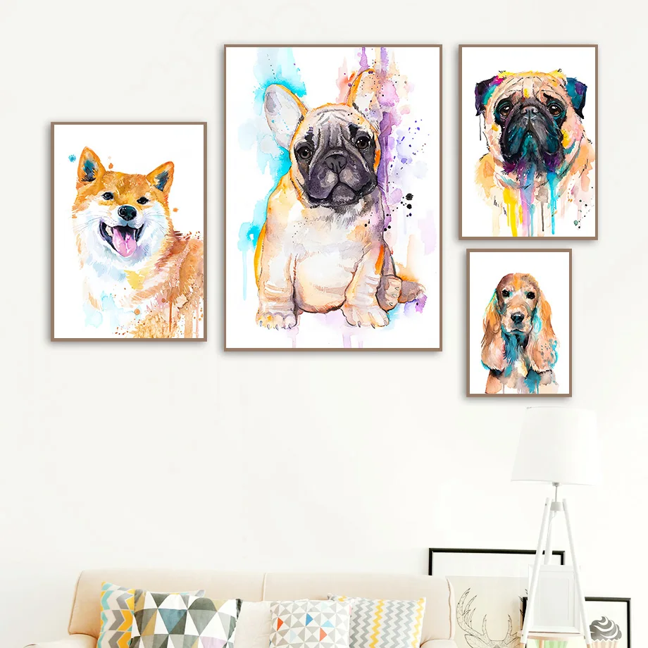 

Animal French Bulldog Akita Dog Cat Canvas Painting Nordic Posters Prints Wall Art Pictures For Living Room Home Decoration