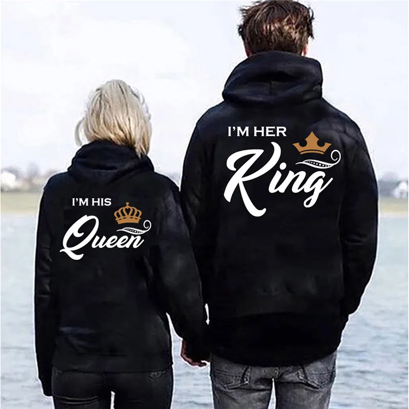 

Printing Her King His Queen Lover Hoodies Harajuku Womens Clothing Sweatshirt Plus Size Couple Hoodies