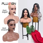 Голова манекена с отверстиями для ушей, черная губа, темно-коричневая, бежевая голова манекена с плечами, одежда, ювелирные изделия, модель парика