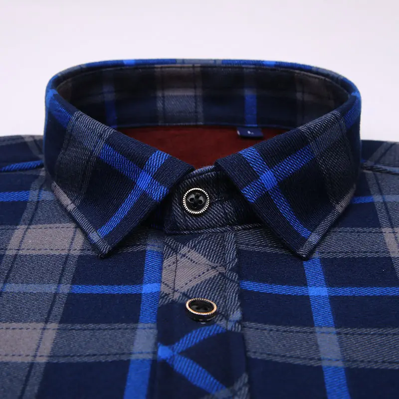 2020 Модные мужские облегающие рубашки на осень и зиму плотные теплые в клетку
