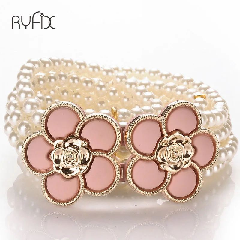 Женский пояс с имитацией жемчуга элегантный эластичный бусинами и цепочкой на